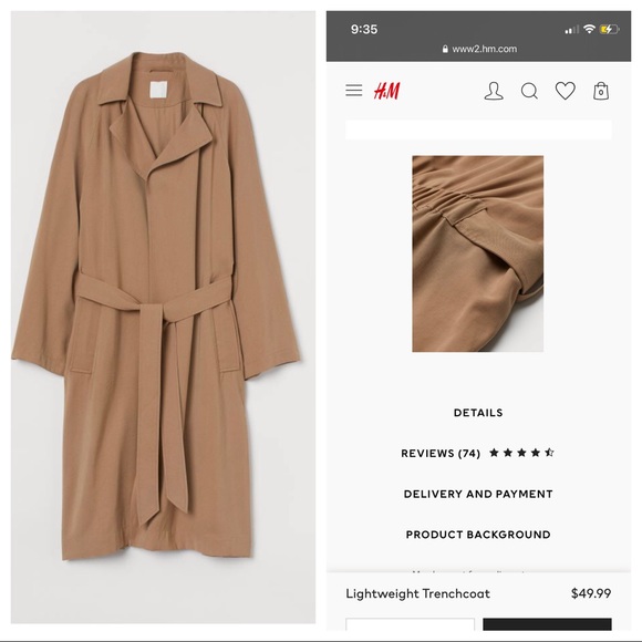 H&M Women’s Tan Brown Tie Belt Lightweight Trenchcoat - Picture 6 of 13
